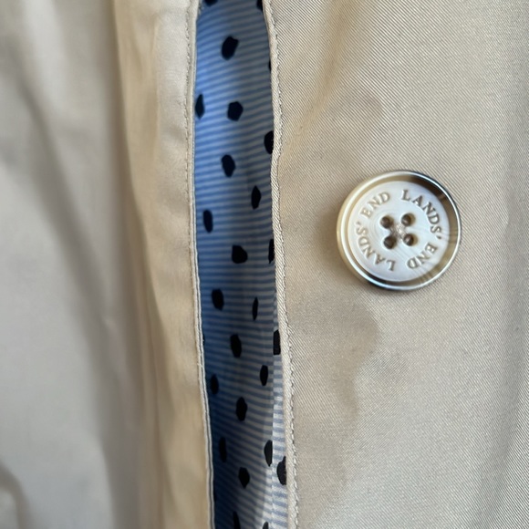 NWOT Lands’ End Tan Dress Trench Coat Blue Satin Lining - Picture 3 of 8